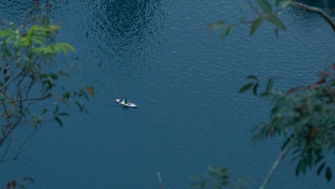A wakeboarder smoothly glides across a calm, sunny lake, illustrating a successful and modern approach to navigating real estate transactions in Columbus, Indiana.